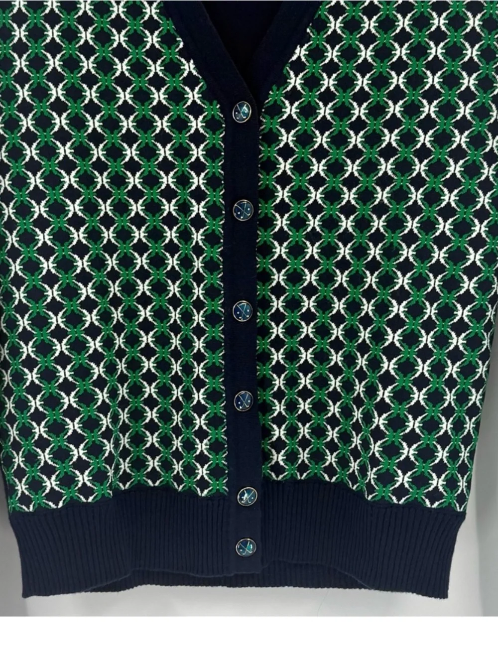 Tory Burch Sport Merino Contrast-Front Long Sleeve Cardigan Sweater, Size S/P